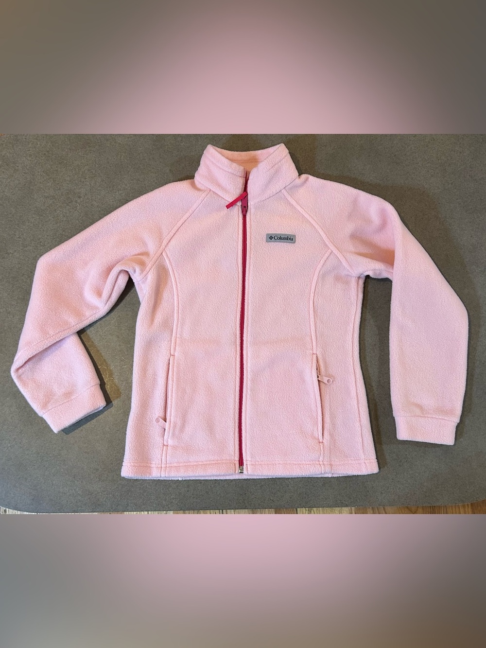 Light Pink Columbia Girl’s M (10/12) Fleece Jacket Bright  Pink Full Zip Front
